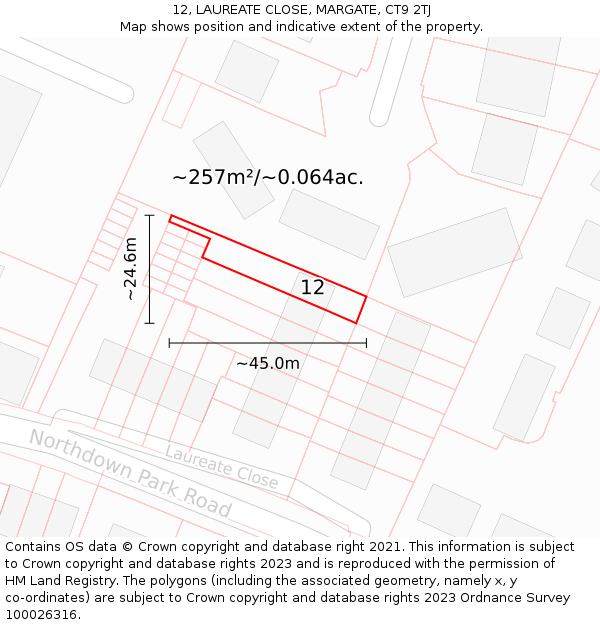12, LAUREATE CLOSE, MARGATE, CT9 2TJ: Plot and title map