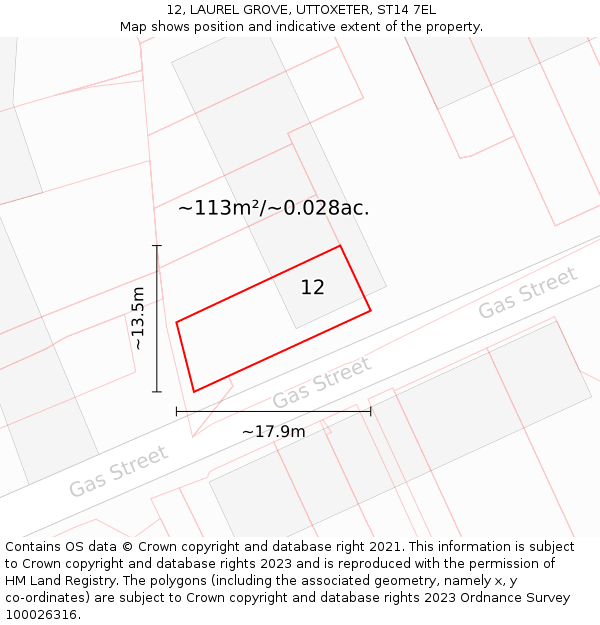 12, LAUREL GROVE, UTTOXETER, ST14 7EL: Plot and title map