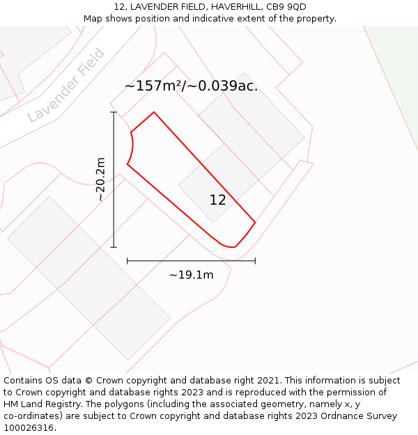 12, LAVENDER FIELD, HAVERHILL, CB9 9QD: Plot and title map