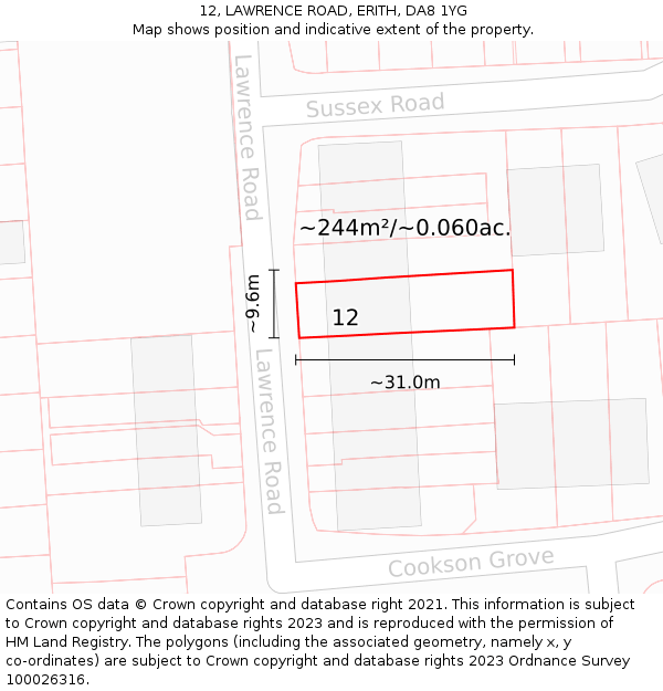 12, LAWRENCE ROAD, ERITH, DA8 1YG: Plot and title map