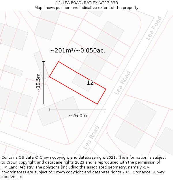 12, LEA ROAD, BATLEY, WF17 8BB: Plot and title map