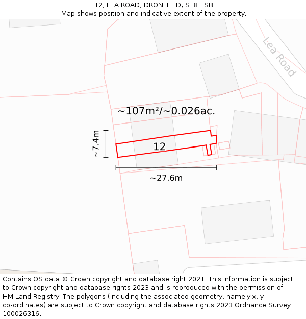 12, LEA ROAD, DRONFIELD, S18 1SB: Plot and title map