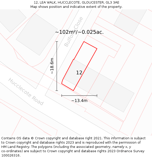 12, LEA WALK, HUCCLECOTE, GLOUCESTER, GL3 3AE: Plot and title map