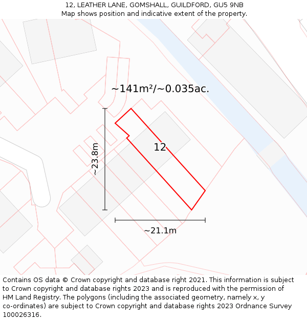 12, LEATHER LANE, GOMSHALL, GUILDFORD, GU5 9NB: Plot and title map