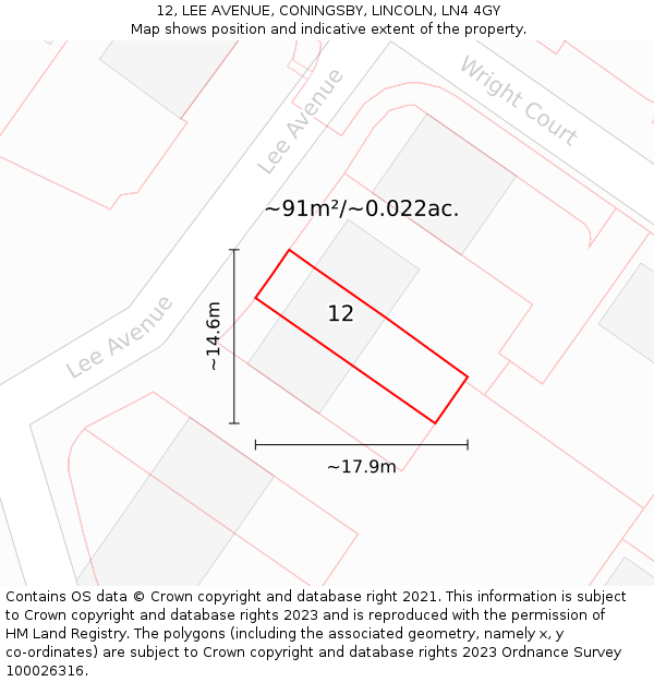 12, LEE AVENUE, CONINGSBY, LINCOLN, LN4 4GY: Plot and title map