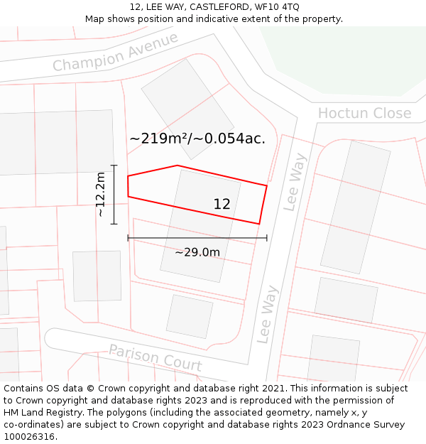 12, LEE WAY, CASTLEFORD, WF10 4TQ: Plot and title map