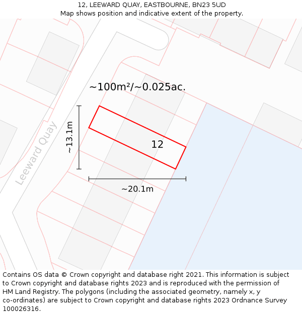 12, LEEWARD QUAY, EASTBOURNE, BN23 5UD: Plot and title map