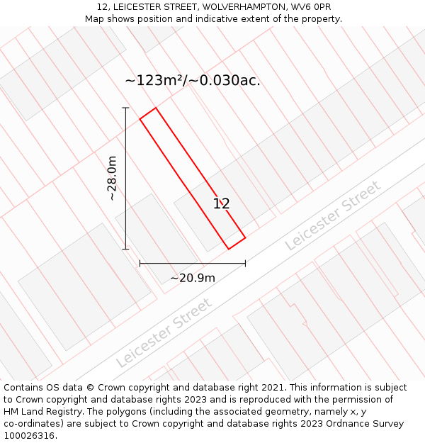 12, LEICESTER STREET, WOLVERHAMPTON, WV6 0PR: Plot and title map