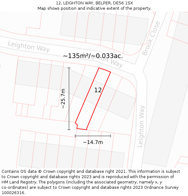 12, LEIGHTON WAY, BELPER, DE56 1SX: Plot and title map
