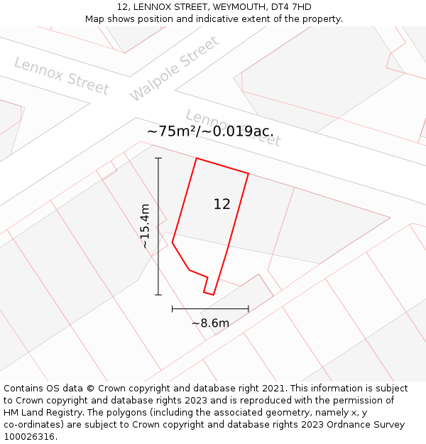 12, LENNOX STREET, WEYMOUTH, DT4 7HD: Plot and title map