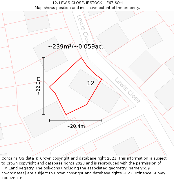 12, LEWIS CLOSE, IBSTOCK, LE67 6QH: Plot and title map
