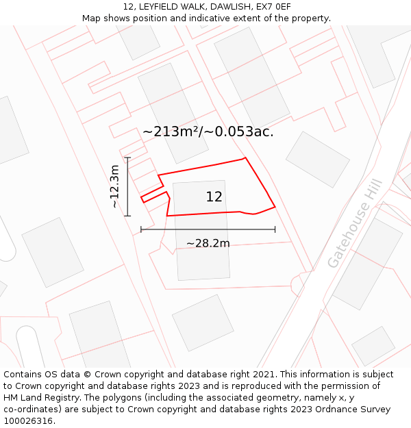 12, LEYFIELD WALK, DAWLISH, EX7 0EF: Plot and title map