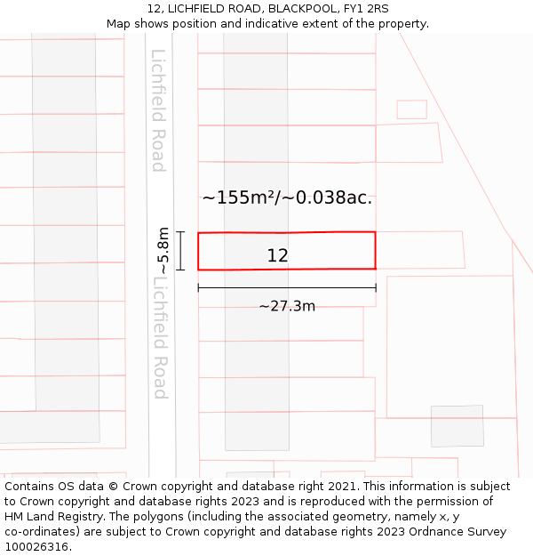12, LICHFIELD ROAD, BLACKPOOL, FY1 2RS: Plot and title map