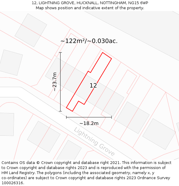 12, LIGHTNING GROVE, HUCKNALL, NOTTINGHAM, NG15 6WP: Plot and title map