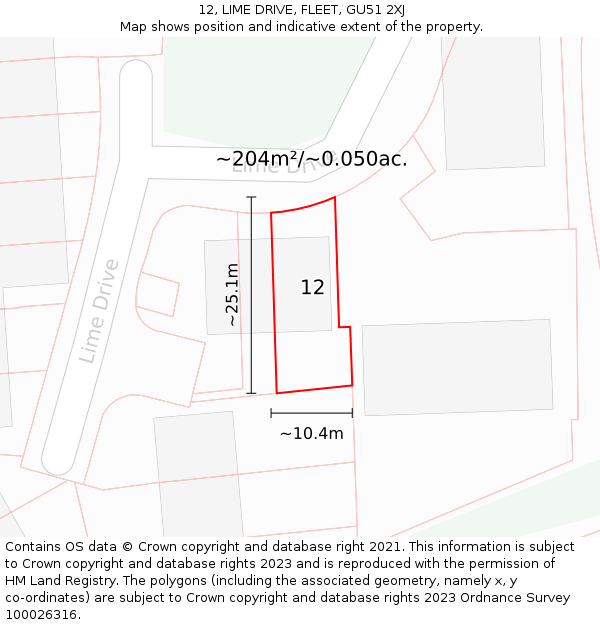 12, LIME DRIVE, FLEET, GU51 2XJ: Plot and title map