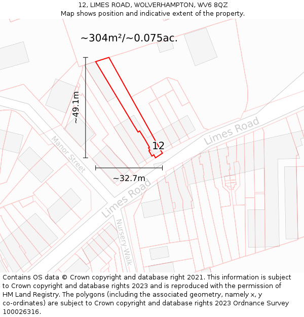 12, LIMES ROAD, WOLVERHAMPTON, WV6 8QZ: Plot and title map