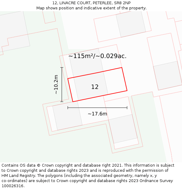 12, LINACRE COURT, PETERLEE, SR8 2NP: Plot and title map