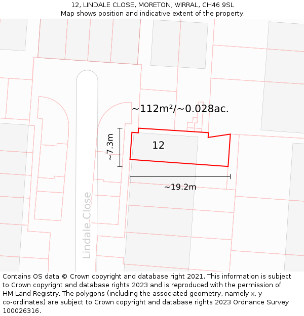 12, LINDALE CLOSE, MORETON, WIRRAL, CH46 9SL: Plot and title map