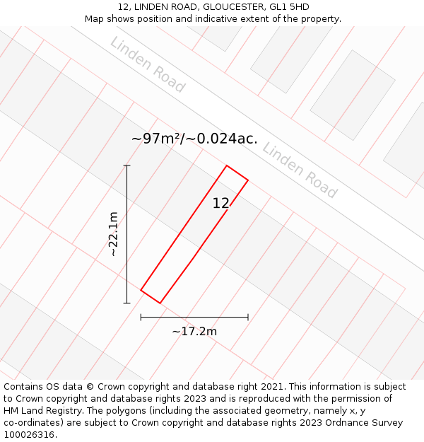 12, LINDEN ROAD, GLOUCESTER, GL1 5HD: Plot and title map