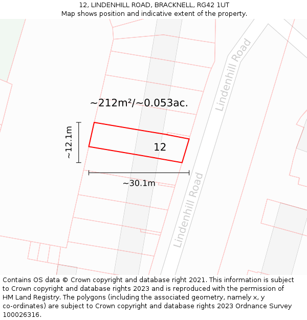 12, LINDENHILL ROAD, BRACKNELL, RG42 1UT: Plot and title map