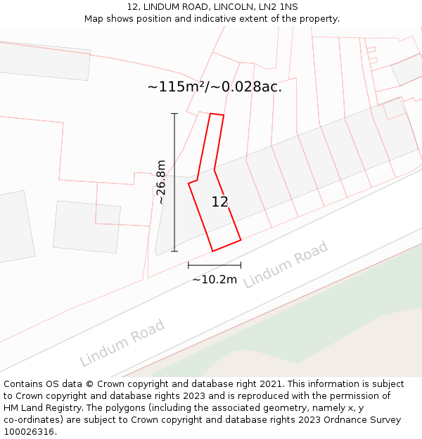 12, LINDUM ROAD, LINCOLN, LN2 1NS: Plot and title map