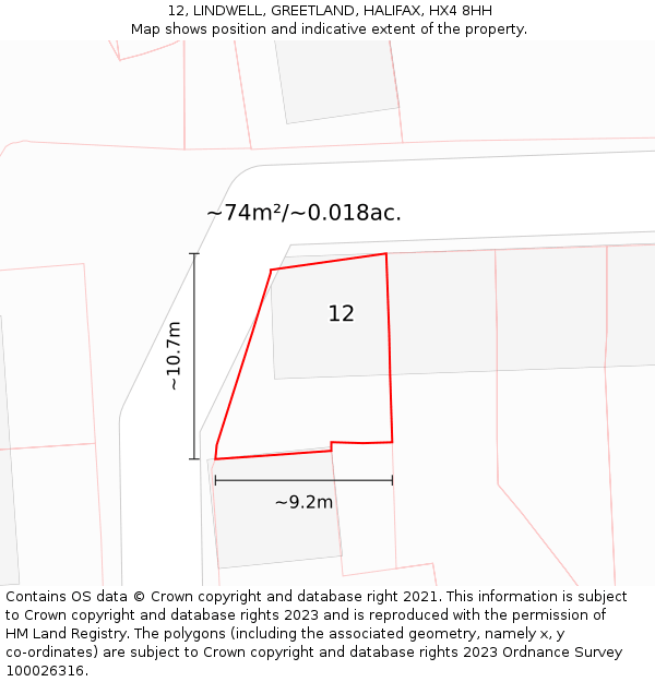 12, LINDWELL, GREETLAND, HALIFAX, HX4 8HH: Plot and title map