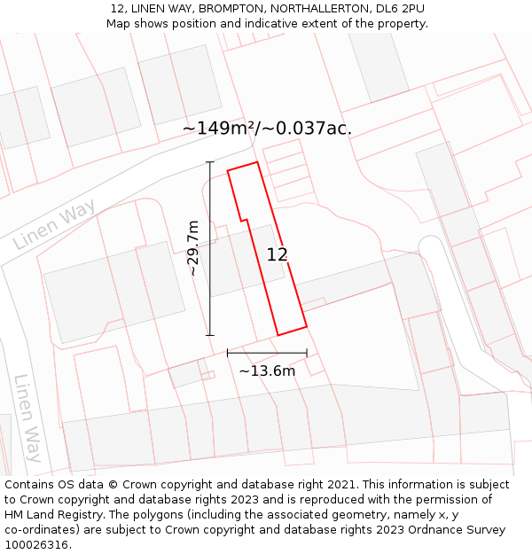 12, LINEN WAY, BROMPTON, NORTHALLERTON, DL6 2PU: Plot and title map