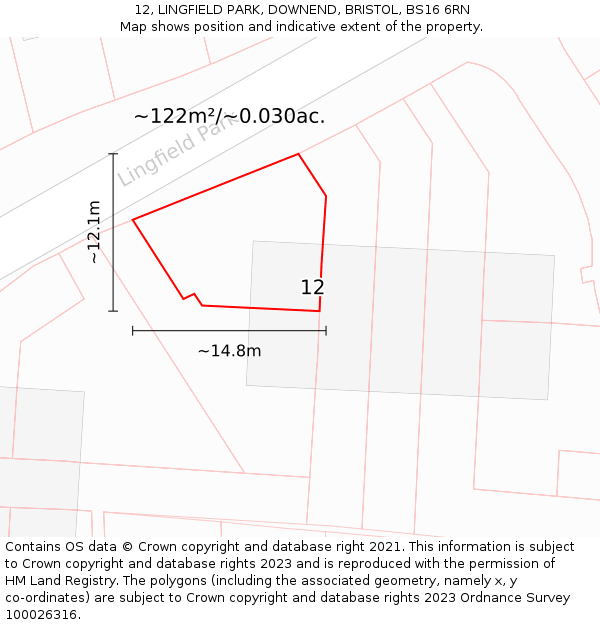 12, LINGFIELD PARK, DOWNEND, BRISTOL, BS16 6RN: Plot and title map