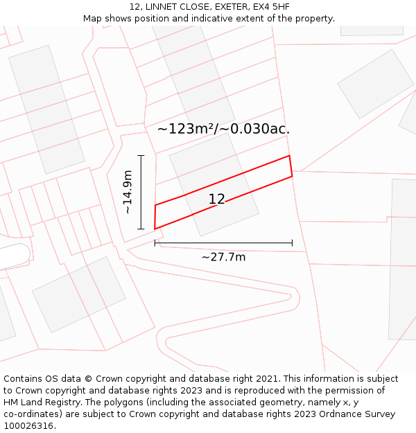12, LINNET CLOSE, EXETER, EX4 5HF: Plot and title map
