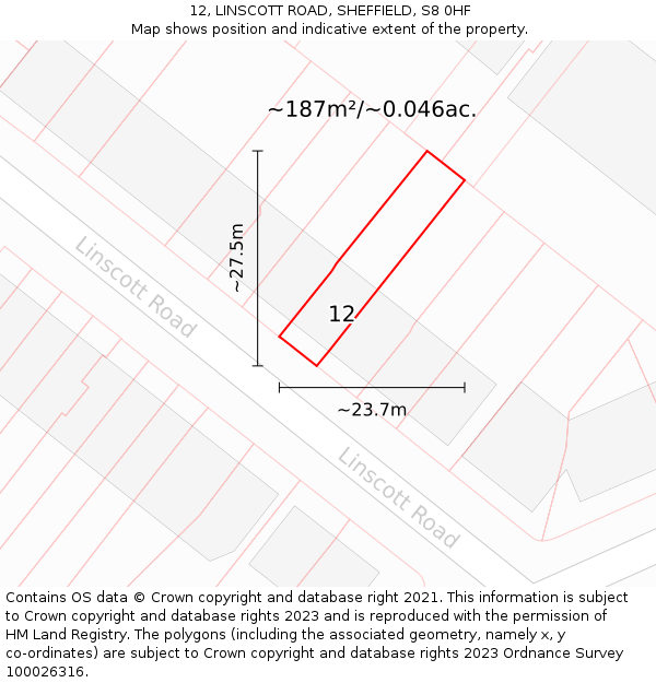 12, LINSCOTT ROAD, SHEFFIELD, S8 0HF: Plot and title map