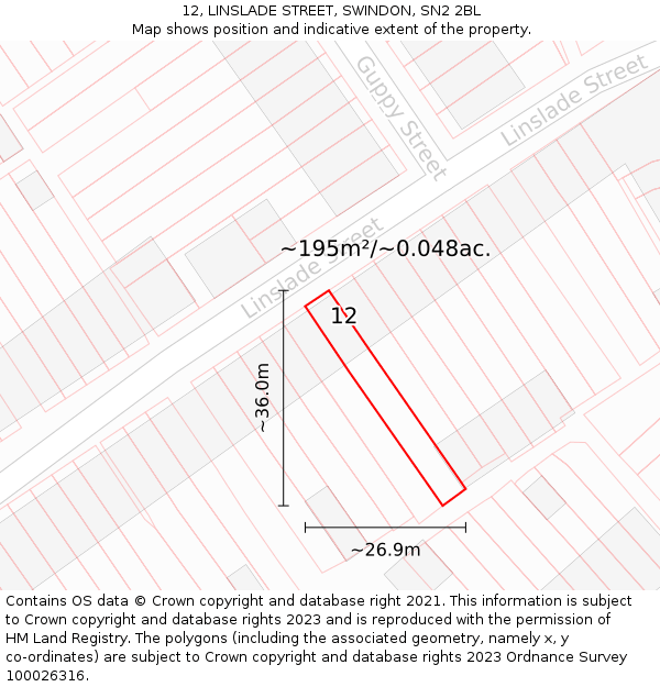 12, LINSLADE STREET, SWINDON, SN2 2BL: Plot and title map