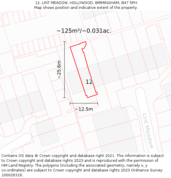 12, LINT MEADOW, HOLLYWOOD, BIRMINGHAM, B47 5PH: Plot and title map
