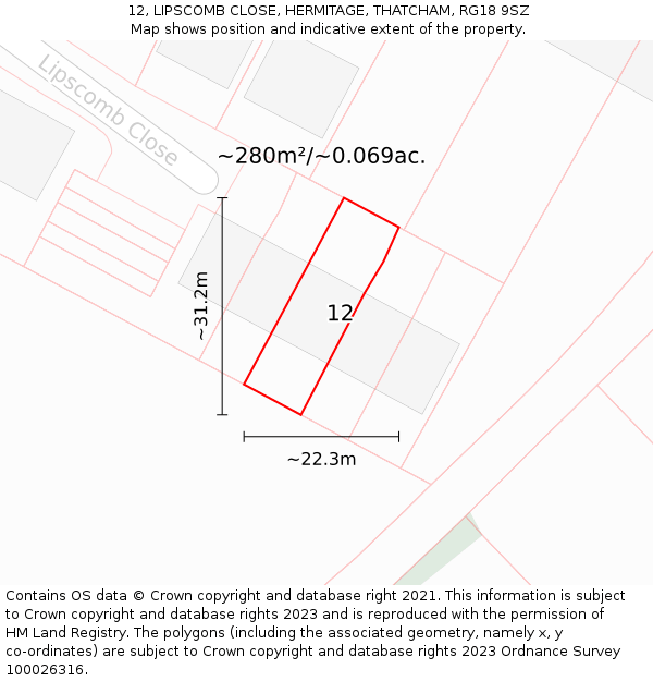 12, LIPSCOMB CLOSE, HERMITAGE, THATCHAM, RG18 9SZ: Plot and title map