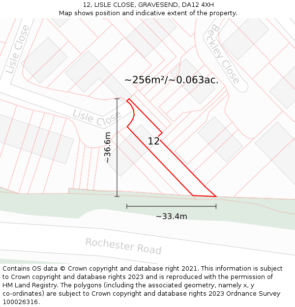 12, LISLE CLOSE, GRAVESEND, DA12 4XH: Plot and title map