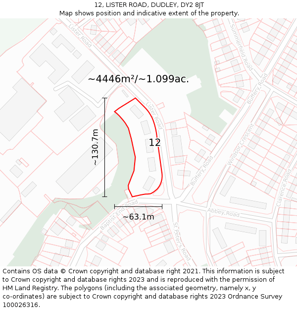 12, LISTER ROAD, DUDLEY, DY2 8JT: Plot and title map