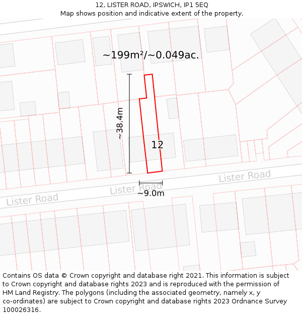 12, LISTER ROAD, IPSWICH, IP1 5EQ: Plot and title map