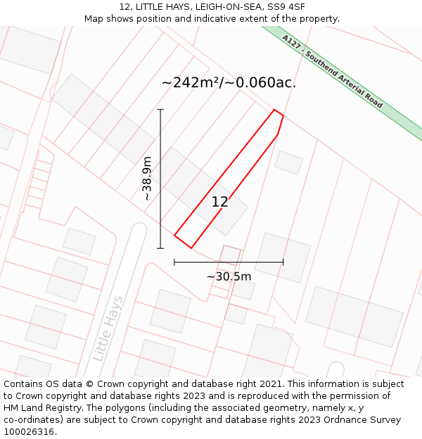 12, LITTLE HAYS, LEIGH-ON-SEA, SS9 4SF: Plot and title map