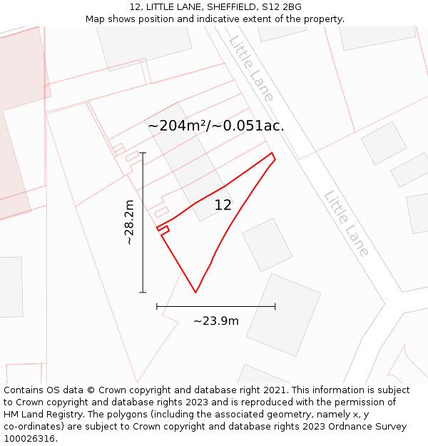 12, LITTLE LANE, SHEFFIELD, S12 2BG: Plot and title map