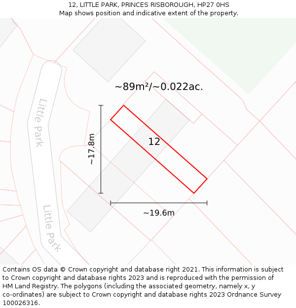 12, LITTLE PARK, PRINCES RISBOROUGH, HP27 0HS: Plot and title map