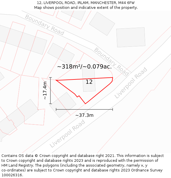 12, LIVERPOOL ROAD, IRLAM, MANCHESTER, M44 6FW: Plot and title map