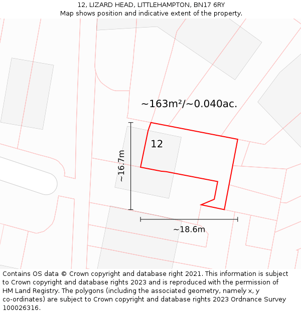 12, LIZARD HEAD, LITTLEHAMPTON, BN17 6RY: Plot and title map