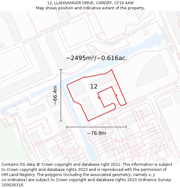 12, LLANSANNOR DRIVE, CARDIFF, CF10 4AW: Plot and title map
