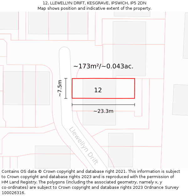 12, LLEWELLYN DRIFT, KESGRAVE, IPSWICH, IP5 2DN: Plot and title map