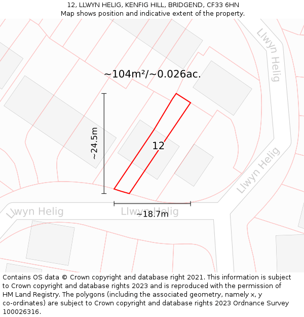 12, LLWYN HELIG, KENFIG HILL, BRIDGEND, CF33 6HN: Plot and title map