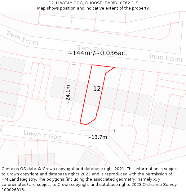 12, LLWYN Y GOG, RHOOSE, BARRY, CF62 3LS: Plot and title map