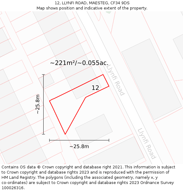 12, LLYNFI ROAD, MAESTEG, CF34 9DS: Plot and title map
