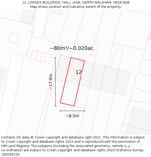 12, LOADES BUILDINGS, HALL LANE, NORTH WALSHAM, NR28 9DB: Plot and title map