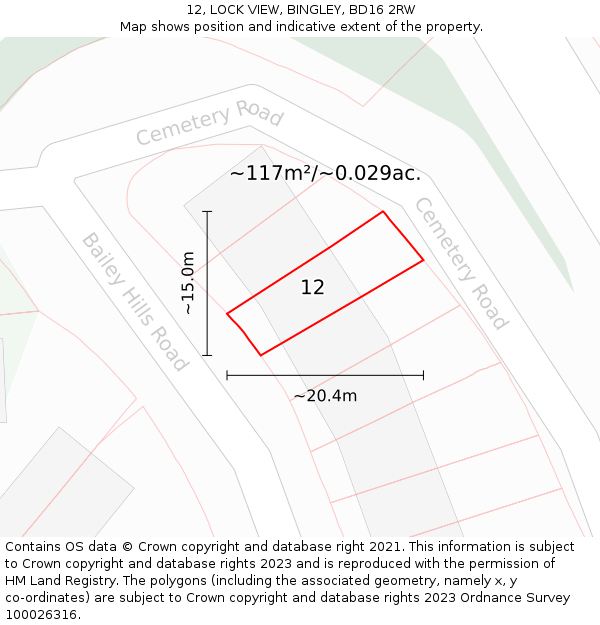 12, LOCK VIEW, BINGLEY, BD16 2RW: Plot and title map