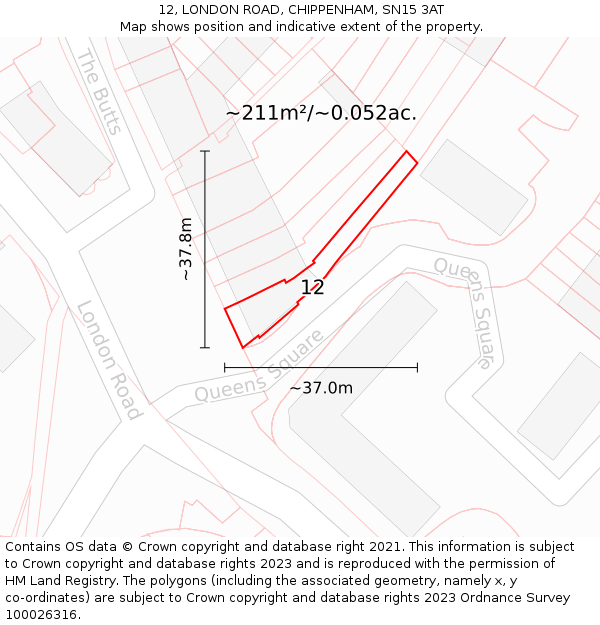 12, LONDON ROAD, CHIPPENHAM, SN15 3AT: Plot and title map