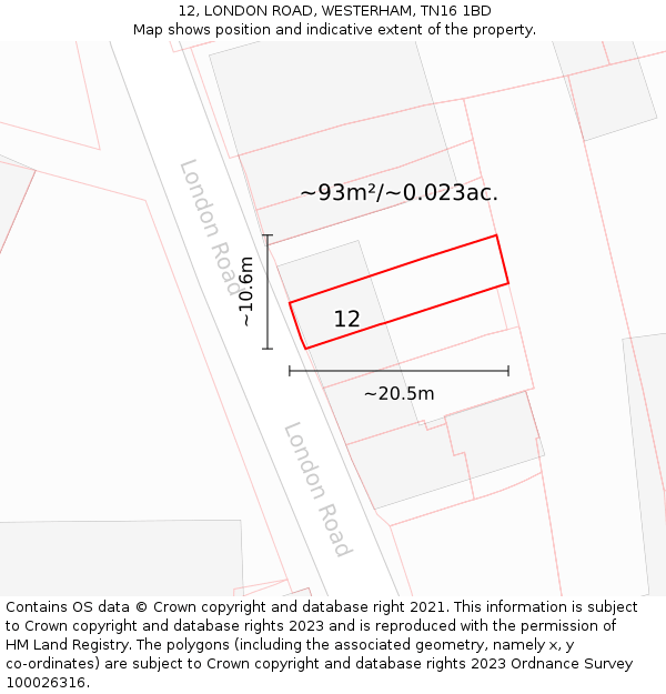12, LONDON ROAD, WESTERHAM, TN16 1BD: Plot and title map